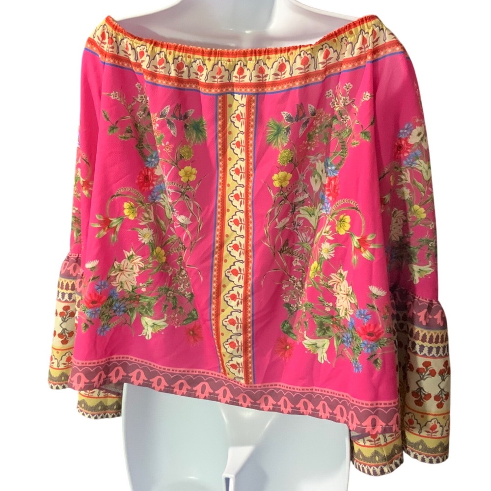 Umgee Floral off the shoulder boho pheasant blouse size Medium - Picture 2 of 7